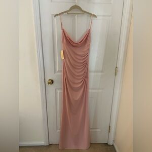 REVOLVE Rose Pink Satin Cowl Neck Maxi Dress